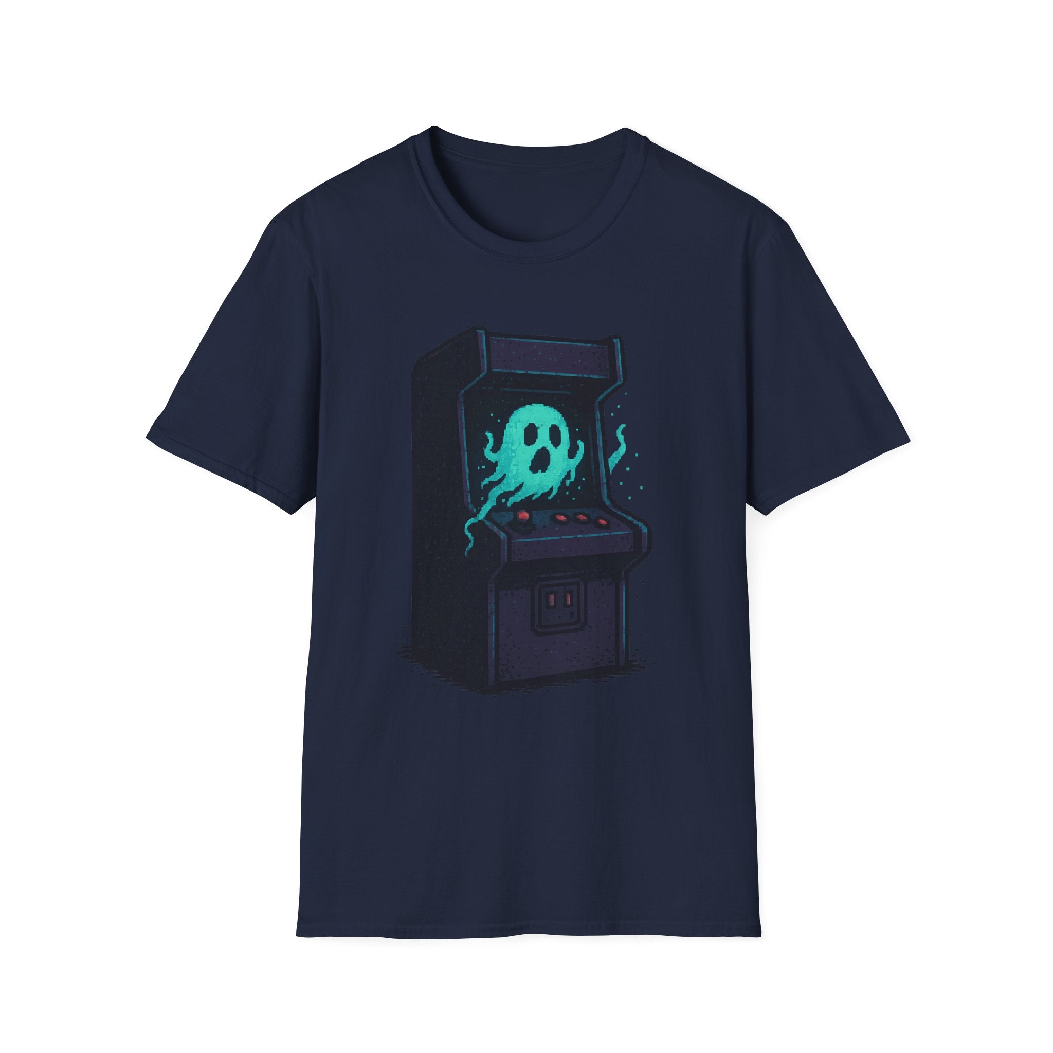 Retro Gaming Tee with Ghost Design, Unisex Softstyle T-Shirt, Perfect for Gamers, Birthday Gift, Halloween Costume, Casual Wear