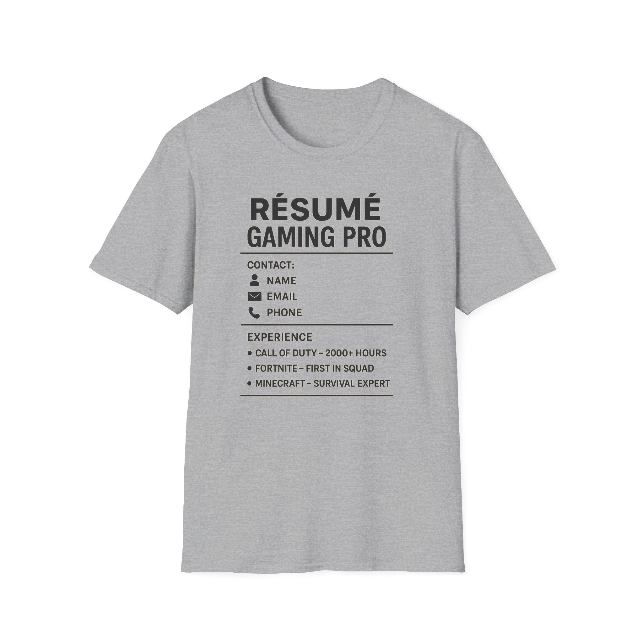 Gaming Pro Resume T-Shirt | Funny Gamer Tee | Gift for Gamers | Video Game Apparel | Casual Gaming Outfit | Gamer's Wardrobe
