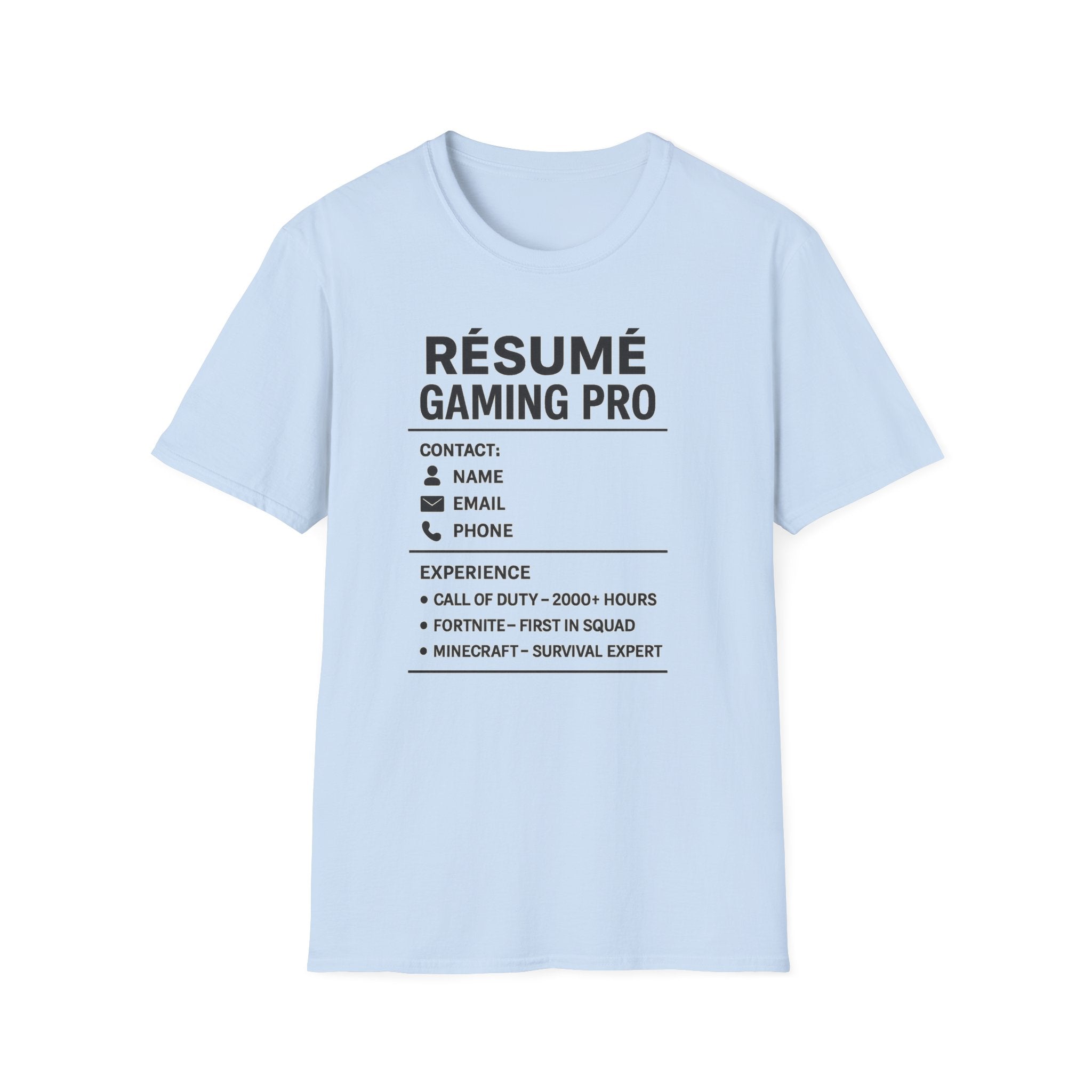 Gaming Pro Resume T-Shirt | Funny Gamer Tee | Gift for Gamers | Video Game Apparel | Casual Gaming Outfit | Gamer's Wardrobe