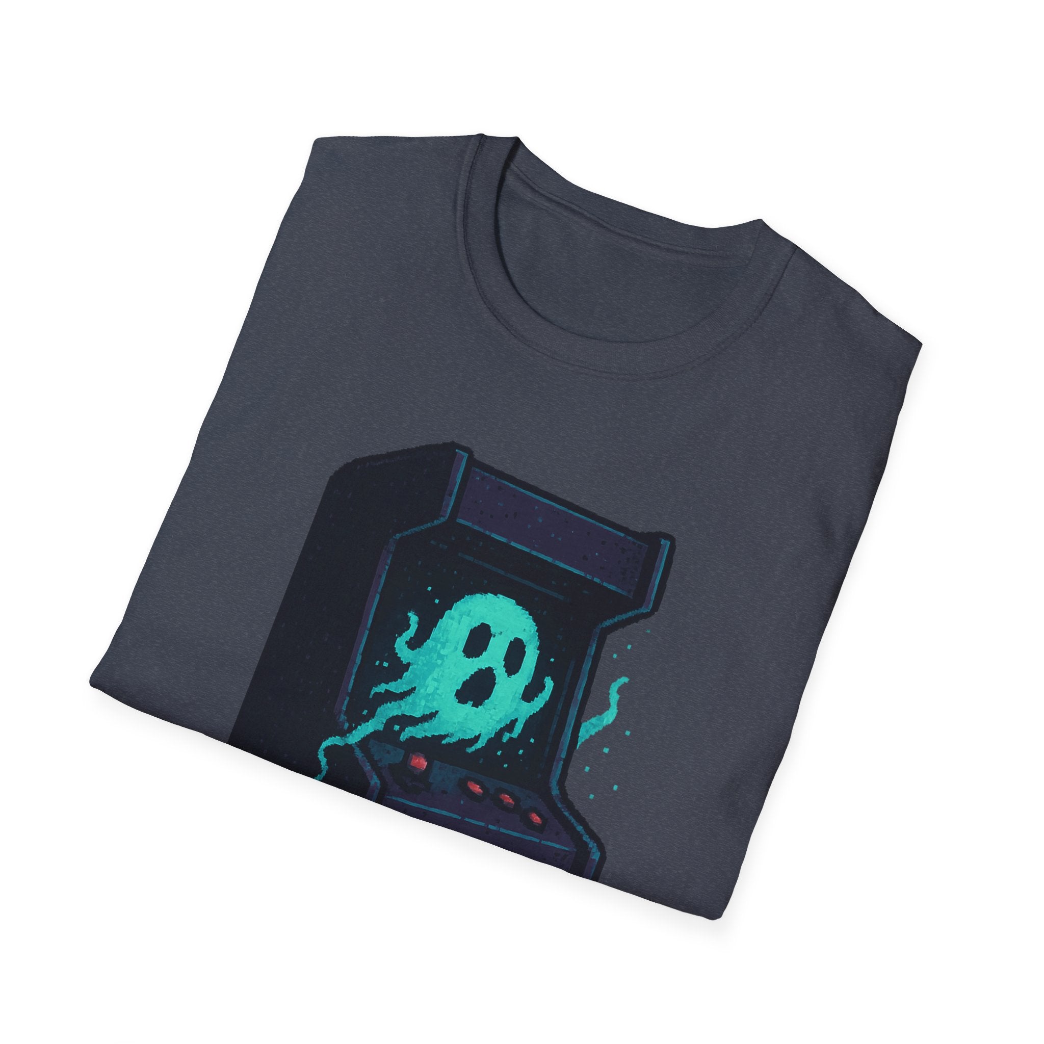 Retro Gaming Tee with Ghost Design, Unisex Softstyle T-Shirt, Perfect for Gamers, Birthday Gift, Halloween Costume, Casual Wear