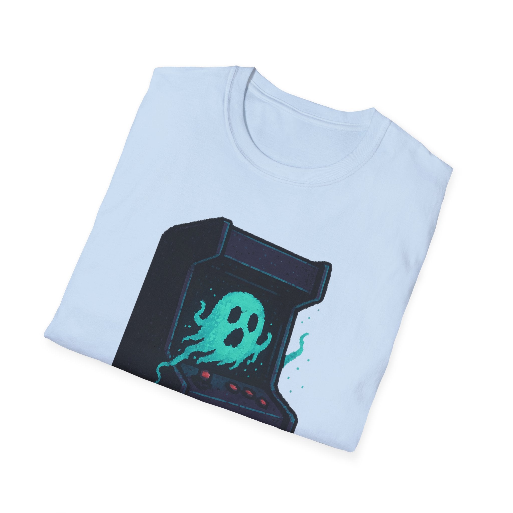 Retro Gaming Tee with Ghost Design, Unisex Softstyle T-Shirt, Perfect for Gamers, Birthday Gift, Halloween Costume, Casual Wear