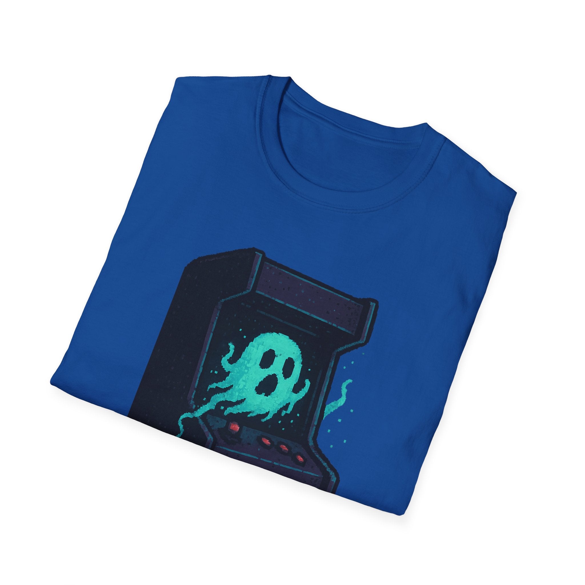Retro Gaming Tee with Ghost Design, Unisex Softstyle T-Shirt, Perfect for Gamers, Birthday Gift, Halloween Costume, Casual Wear