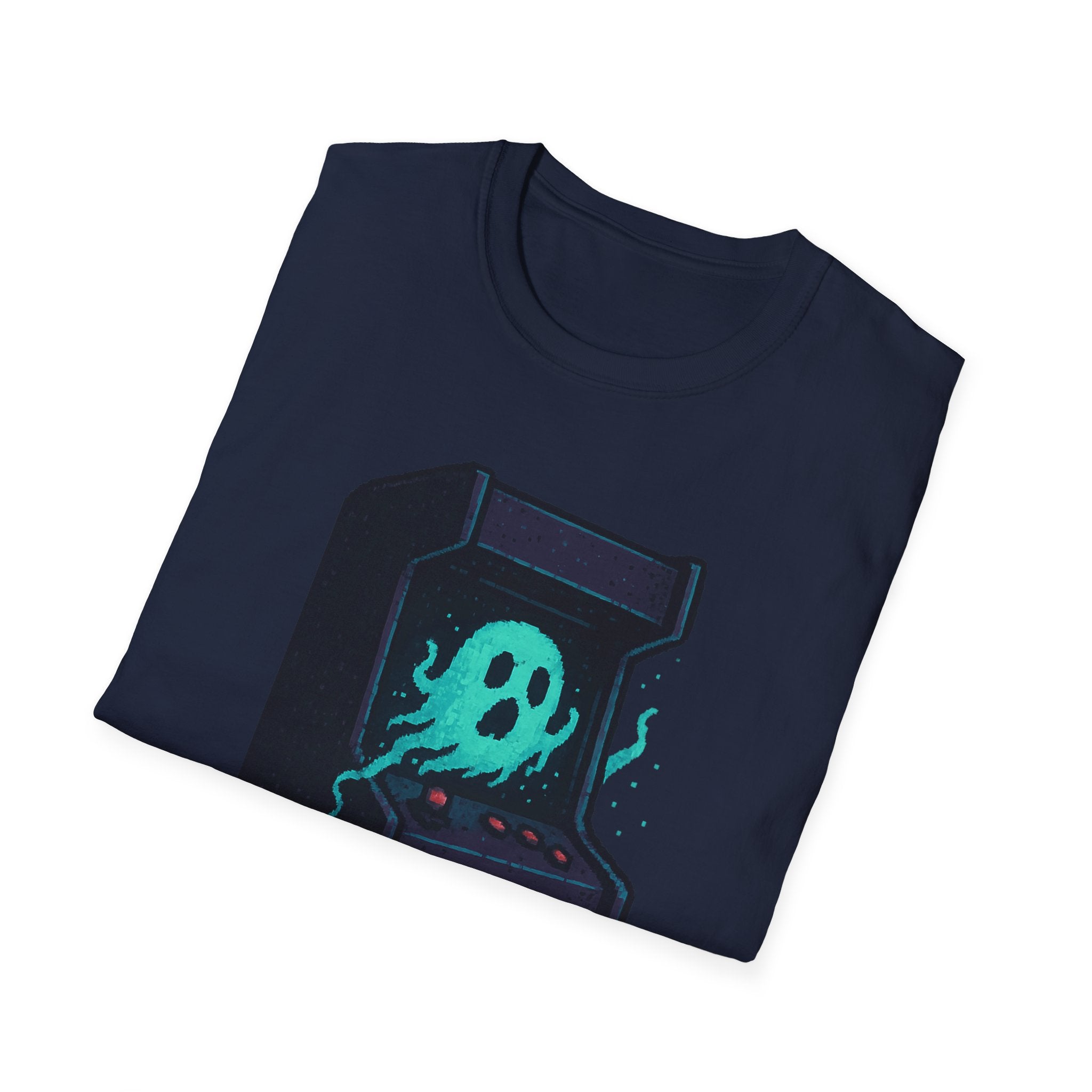 Retro Gaming Tee with Ghost Design, Unisex Softstyle T-Shirt, Perfect for Gamers, Birthday Gift, Halloween Costume, Casual Wear