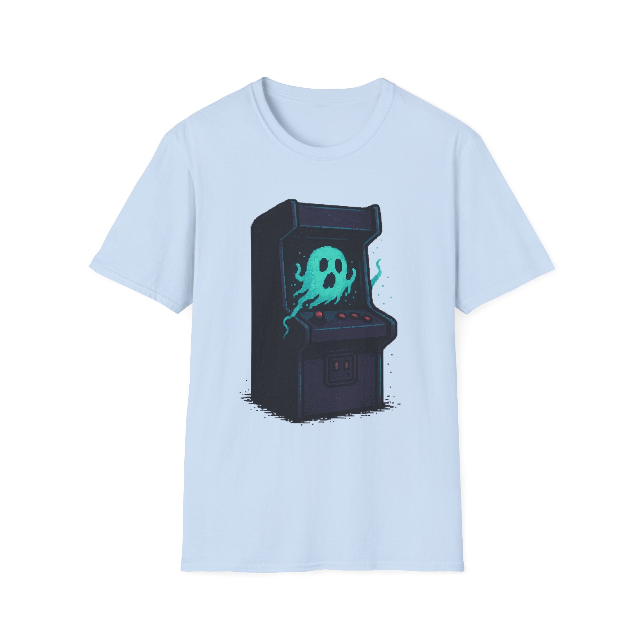 Retro Gaming Tee with Ghost Design, Unisex Softstyle T-Shirt, Perfect for Gamers, Birthday Gift, Halloween Costume, Casual Wear