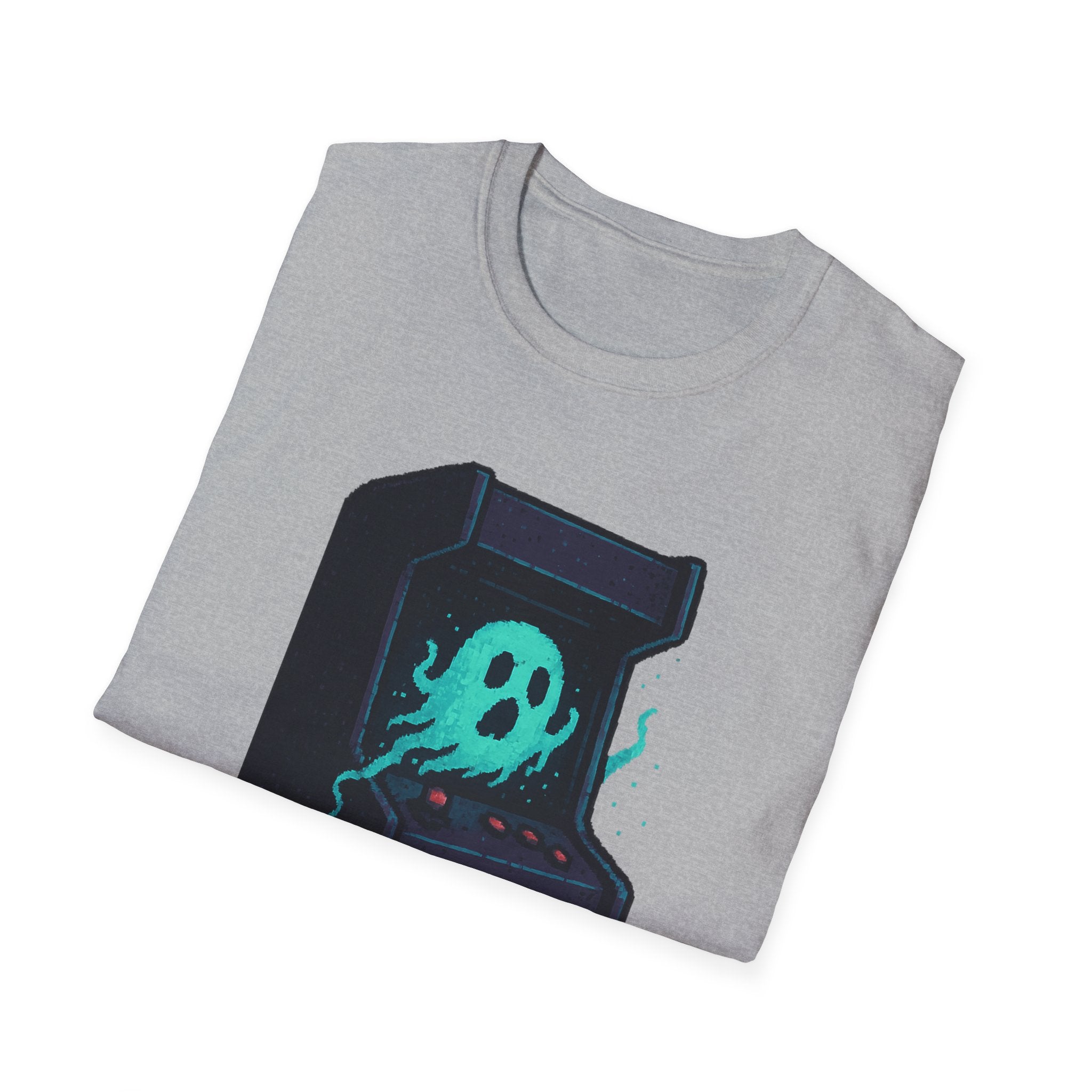 Retro Gaming Tee with Ghost Design, Unisex Softstyle T-Shirt, Perfect for Gamers, Birthday Gift, Halloween Costume, Casual Wear