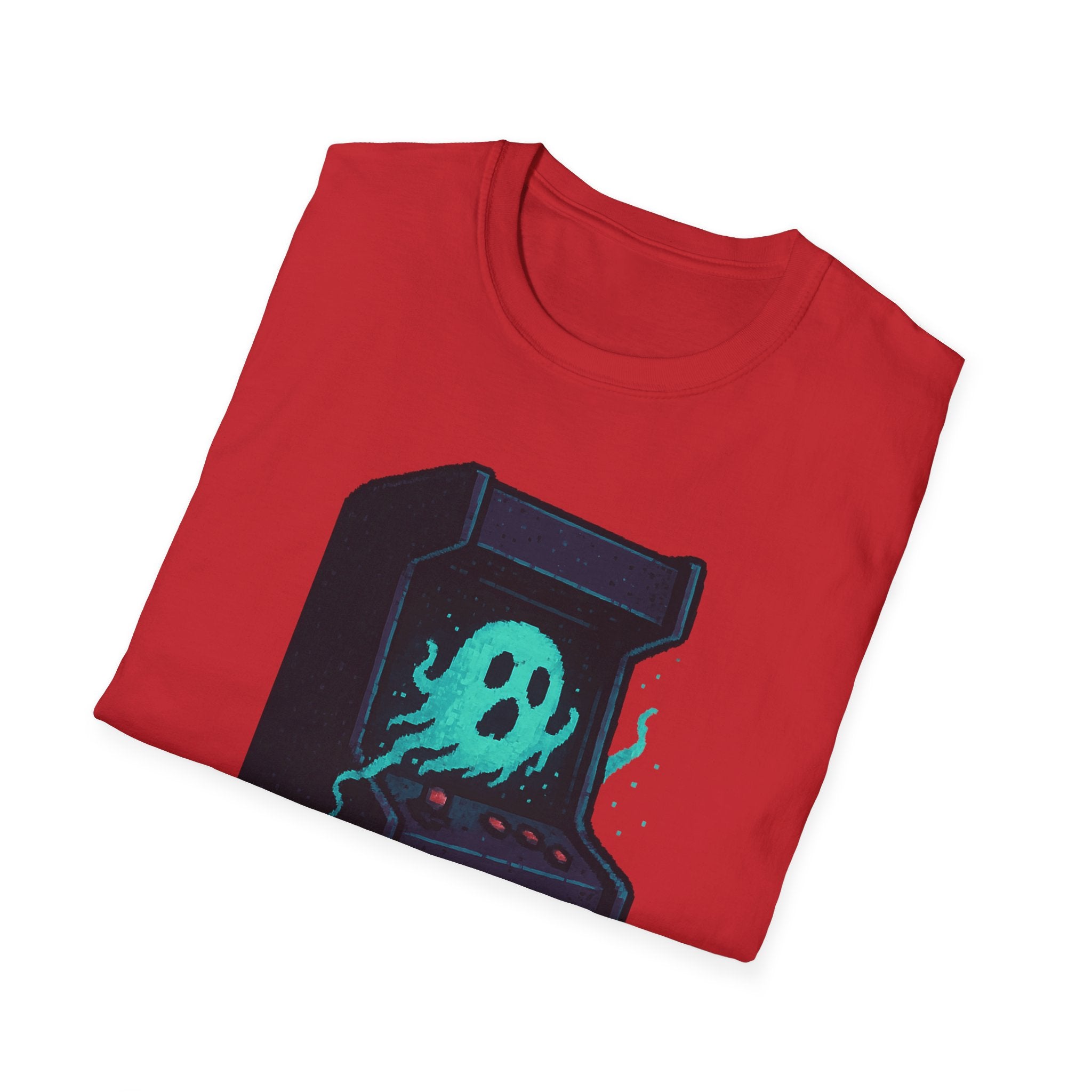 Retro Gaming Tee with Ghost Design, Unisex Softstyle T-Shirt, Perfect for Gamers, Birthday Gift, Halloween Costume, Casual Wear
