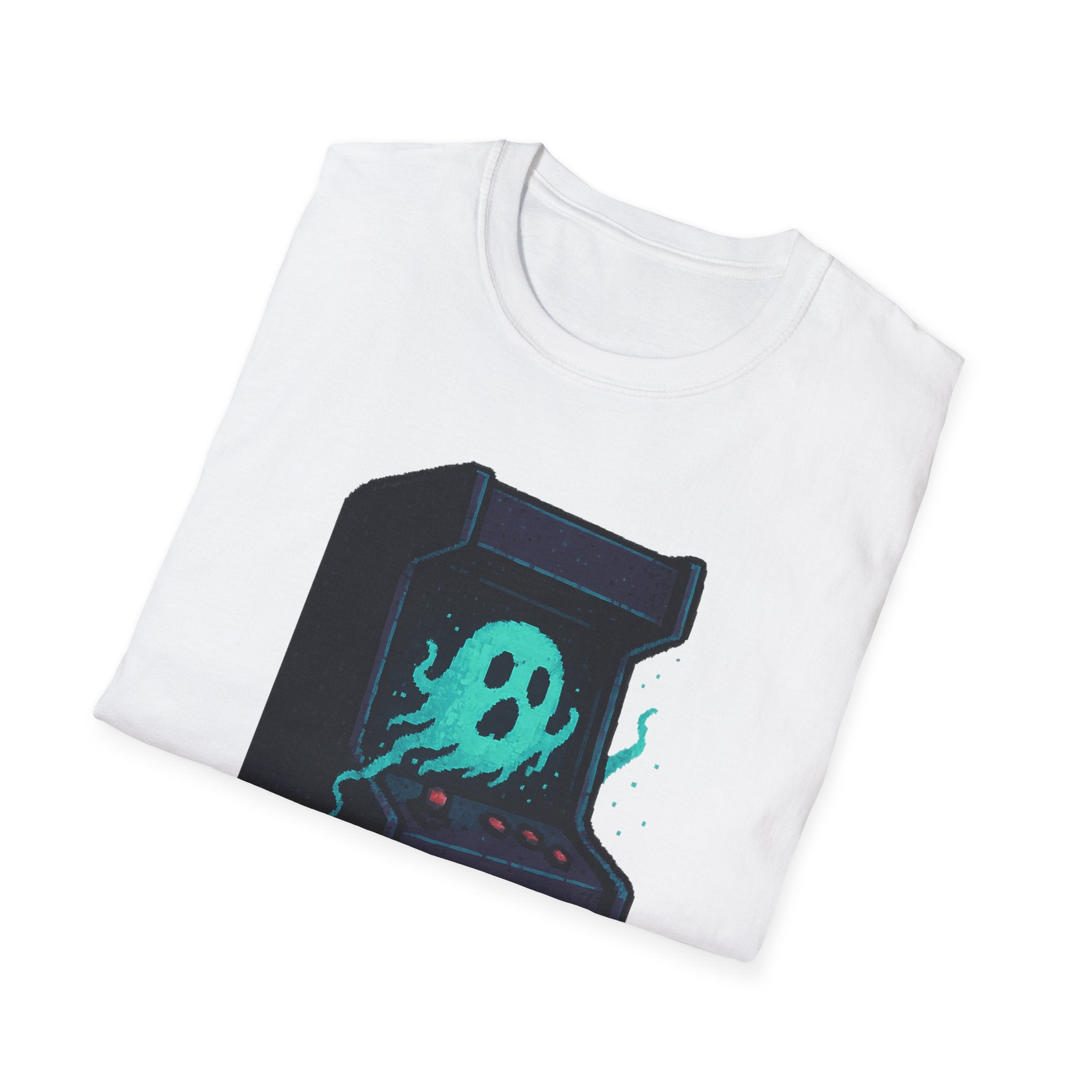 Retro Gaming Tee with Ghost Design, Unisex Softstyle T-Shirt, Perfect for Gamers, Birthday Gift, Halloween Costume, Casual Wear
