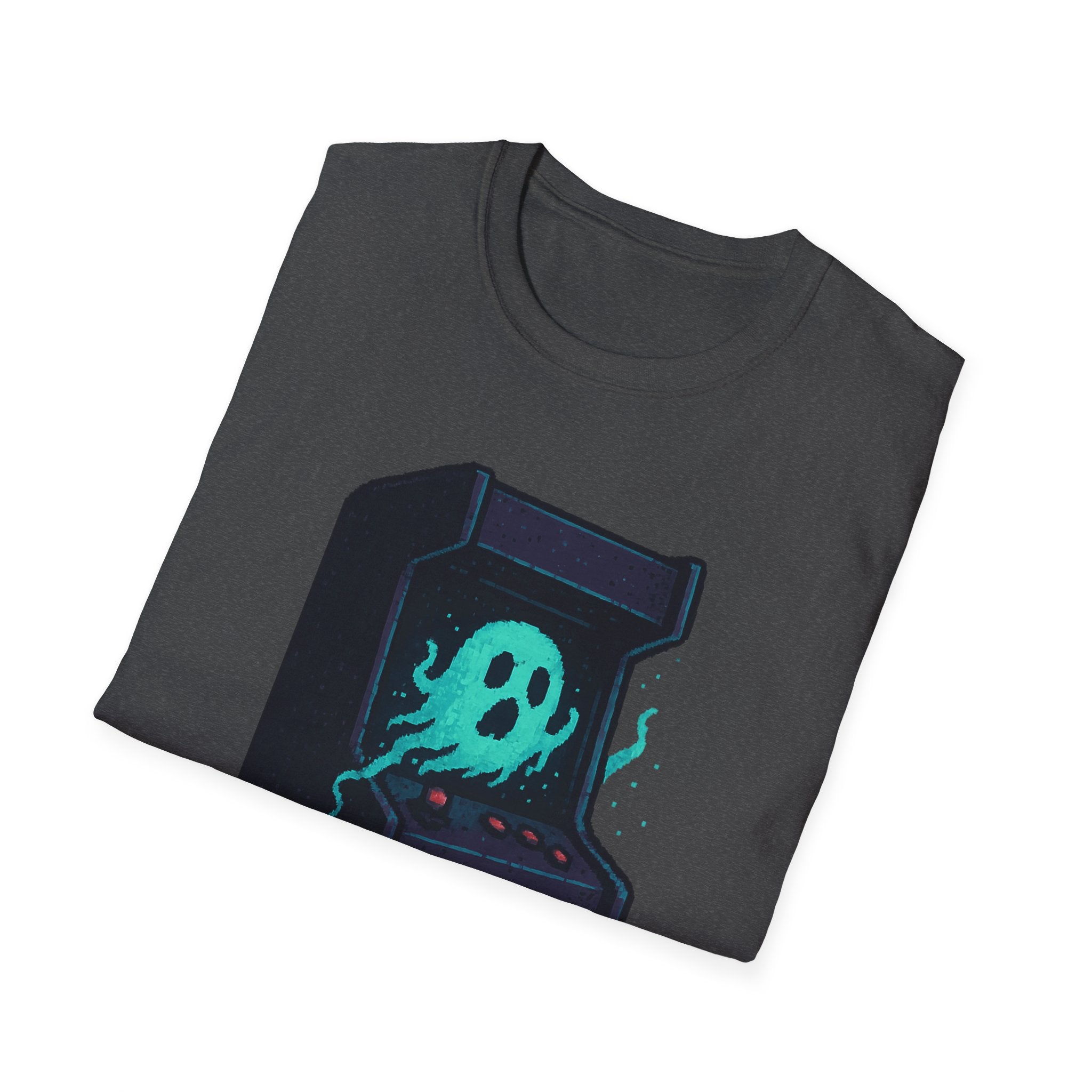 Retro Gaming Tee with Ghost Design, Unisex Softstyle T-Shirt, Perfect for Gamers, Birthday Gift, Halloween Costume, Casual Wear