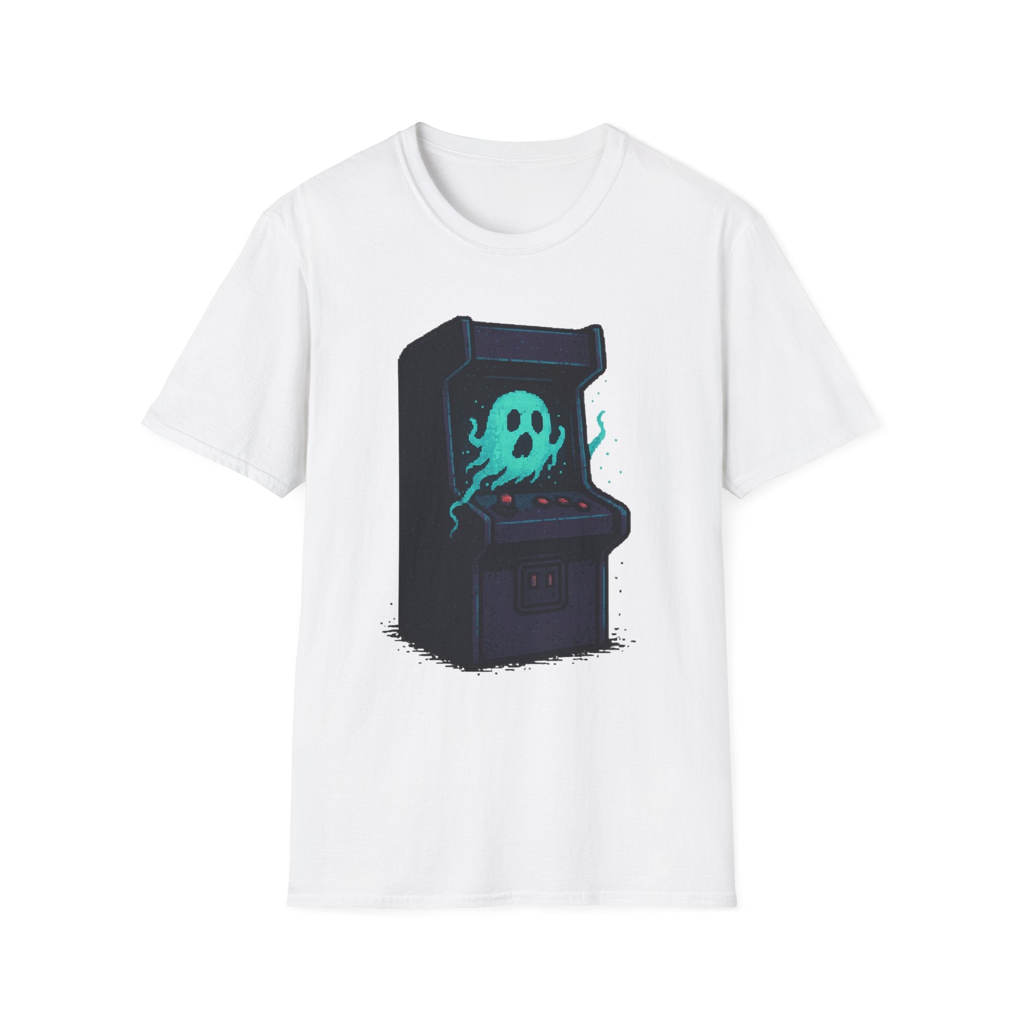 Retro Gaming Tee with Ghost Design, Unisex Softstyle T-Shirt, Perfect for Gamers, Birthday Gift, Halloween Costume, Casual Wear