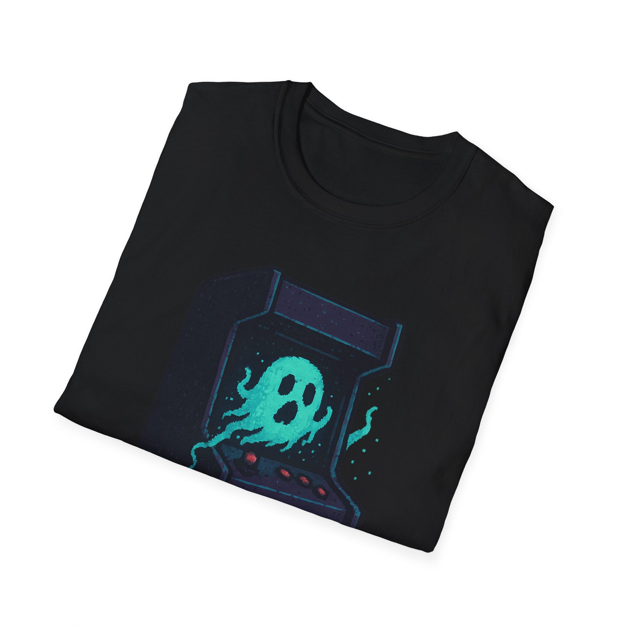 Retro Gaming Tee with Ghost Design, Unisex Softstyle T-Shirt, Perfect for Gamers, Birthday Gift, Halloween Costume, Casual Wear