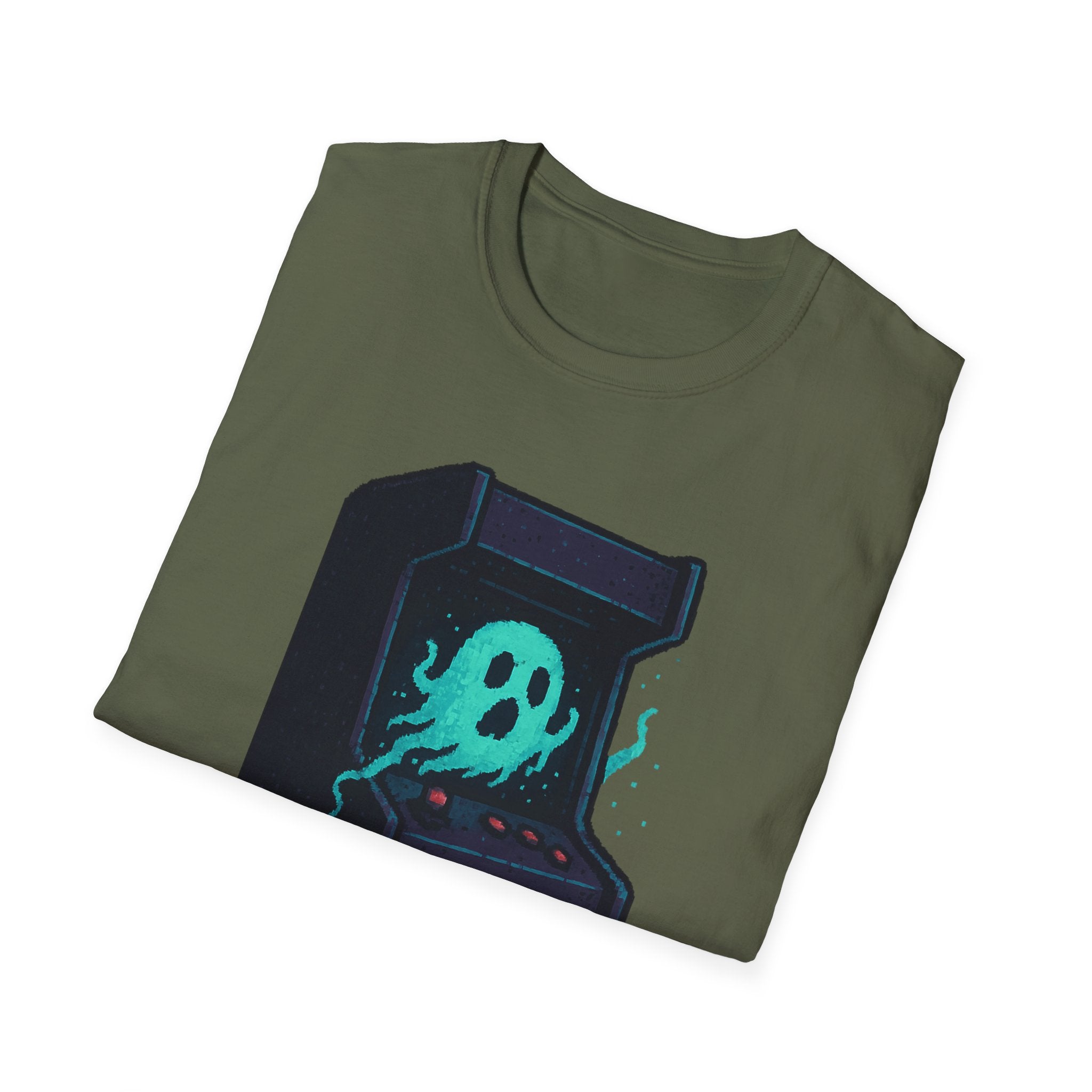 Retro Gaming Tee with Ghost Design, Unisex Softstyle T-Shirt, Perfect for Gamers, Birthday Gift, Halloween Costume, Casual Wear
