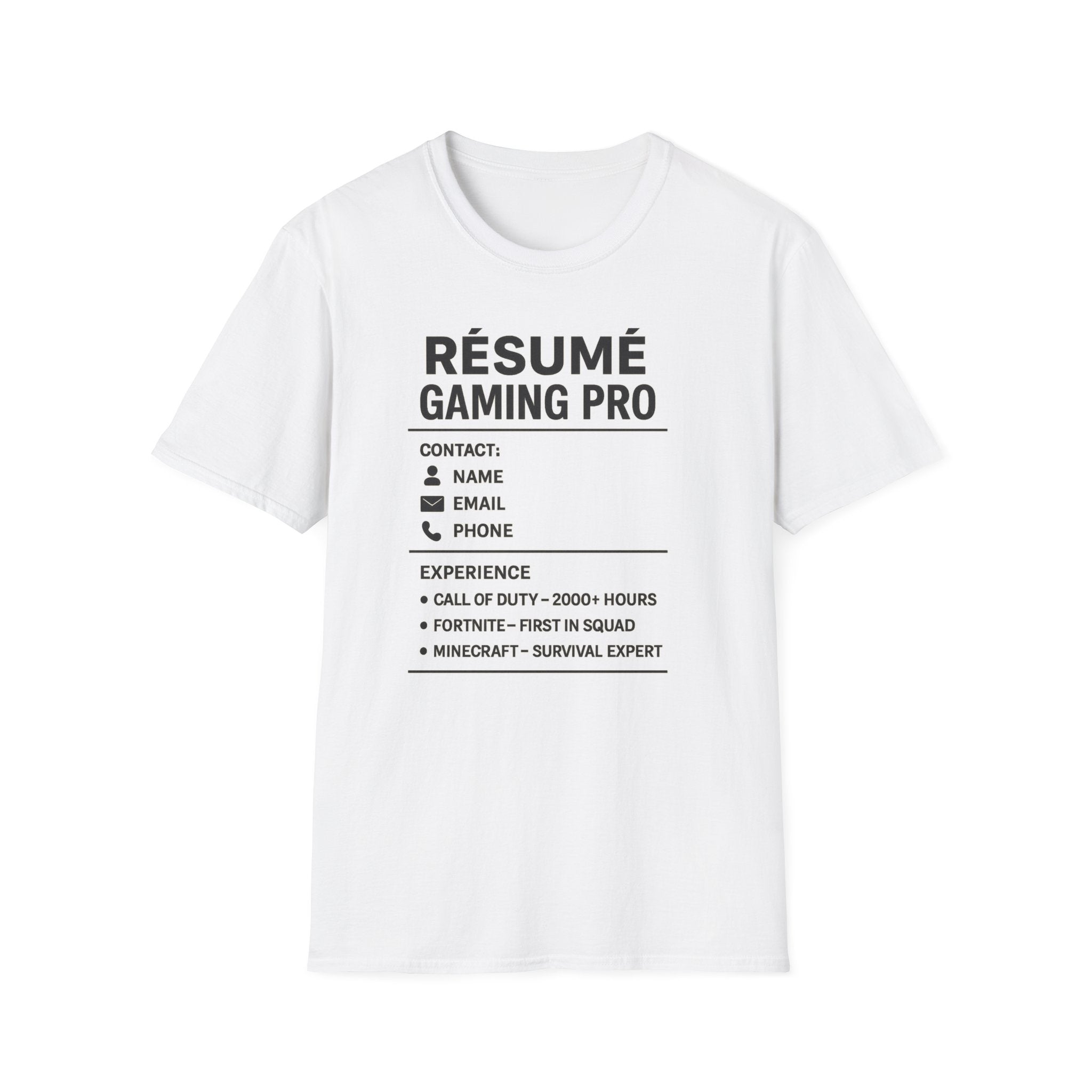 Gaming Pro Resume T-Shirt | Funny Gamer Tee | Gift for Gamers | Video Game Apparel | Casual Gaming Outfit | Gamer's Wardrobe