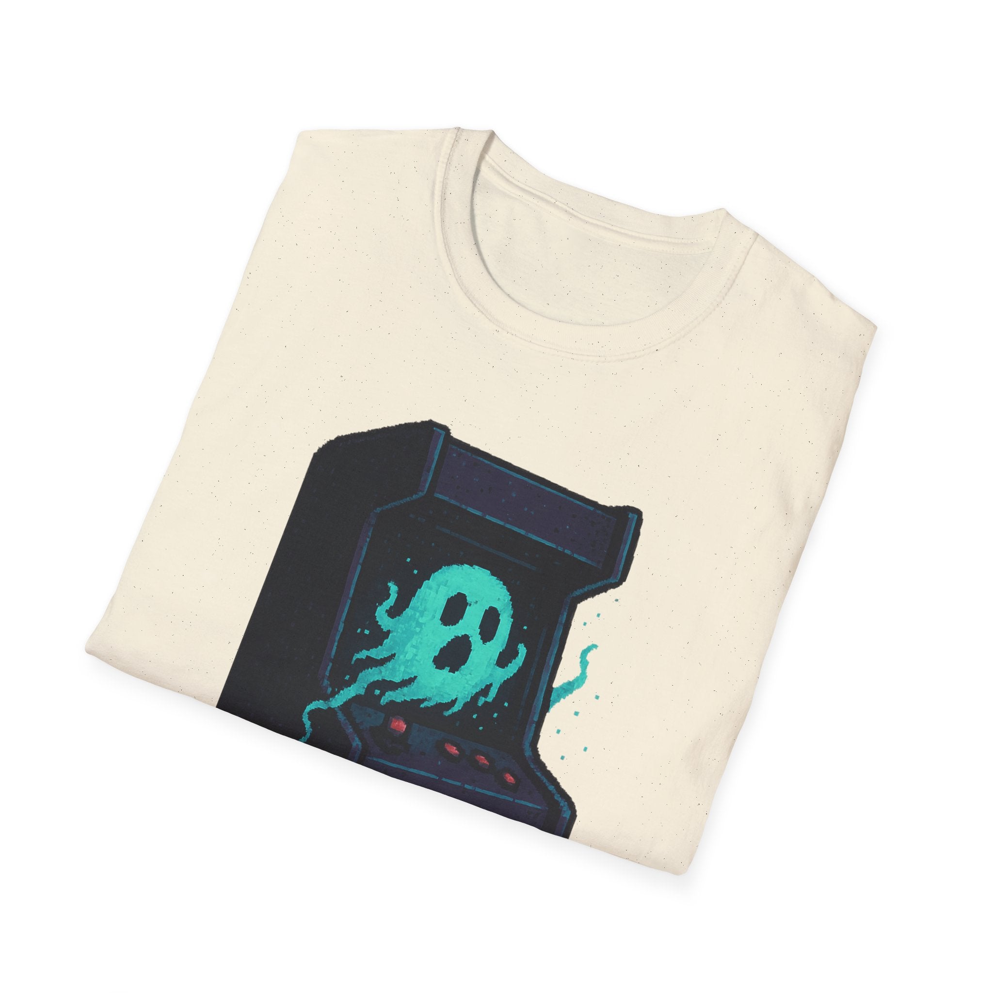 Retro Gaming Tee with Ghost Design, Unisex Softstyle T-Shirt, Perfect for Gamers, Birthday Gift, Halloween Costume, Casual Wear