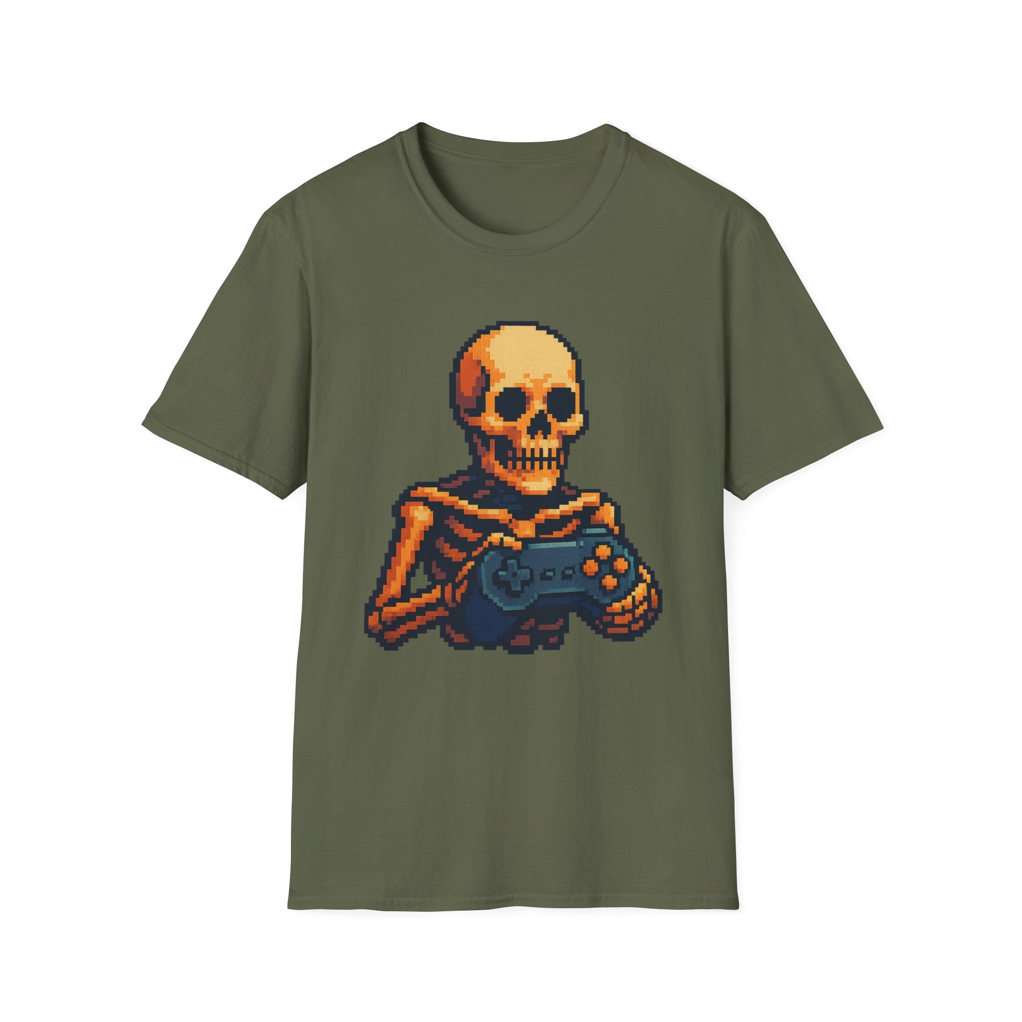 Retro Gamer Skeleton Unisex T-Shirt | Fun Graphic Tee for Gamers | Perfect for Halloween, Gaming Events, Casual Wear, Gift Ideas
