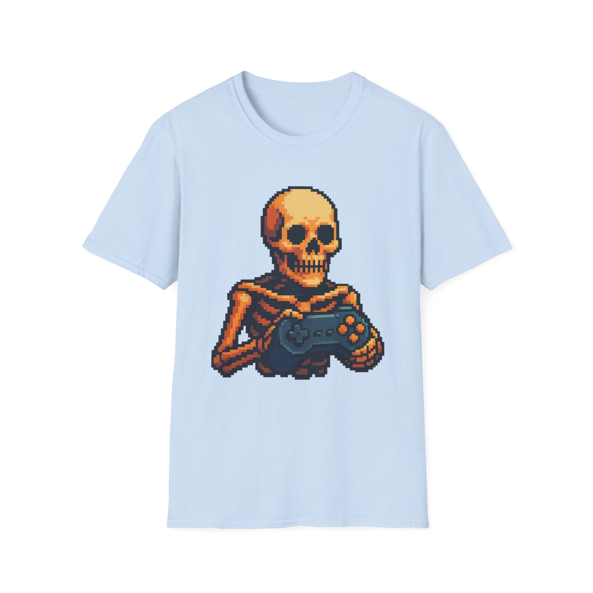 Retro Gamer Skeleton Unisex T-Shirt | Fun Graphic Tee for Gamers | Perfect for Halloween, Gaming Events, Casual Wear, Gift Ideas